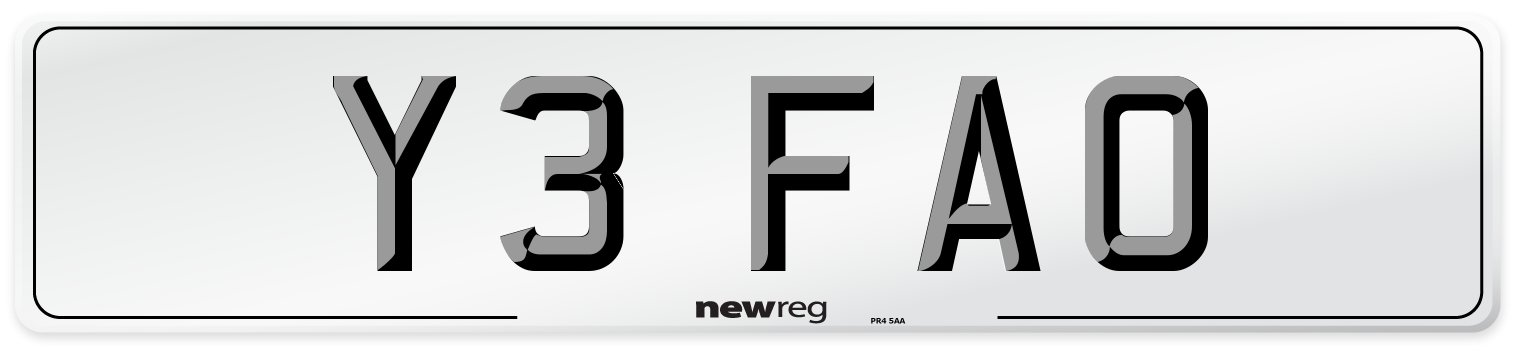 Y3 FAO Number Plate from New Reg